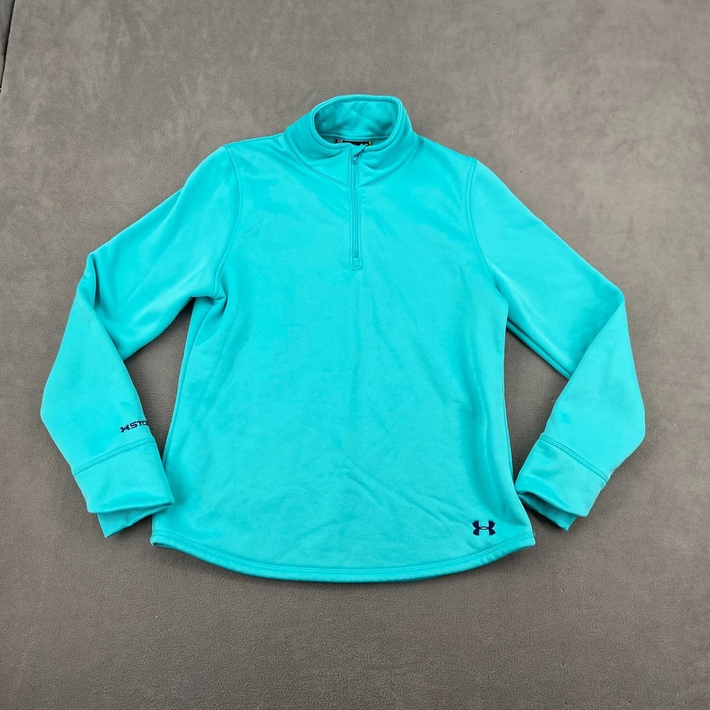 Under Armour Storm Semi‎ Fitted Sweatshirt Womens Medium Aqua Thumbhole 1/4 Zip
